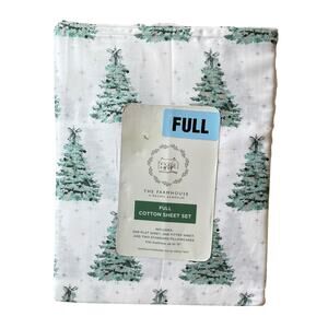 The Farmhouse Rachel Ashwell FULL Sheet Set Christmas Trees 4pc 100% Cotton NEW